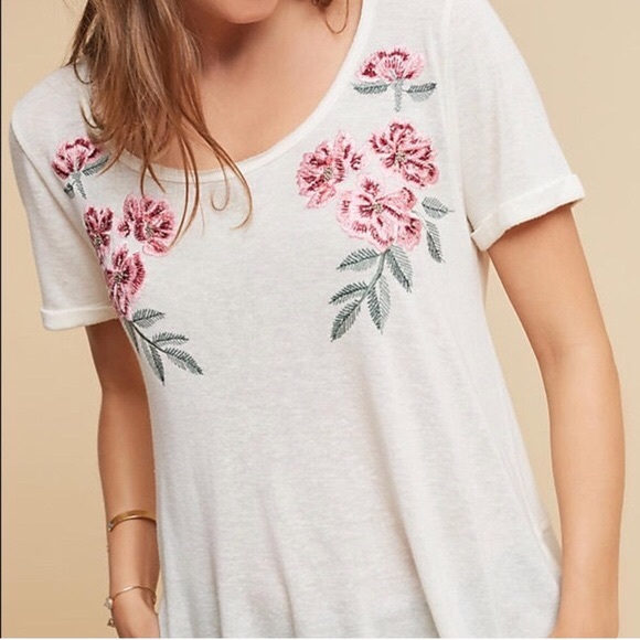 Anthropologie Tops - Anthropologie Floral Embroidered Tee